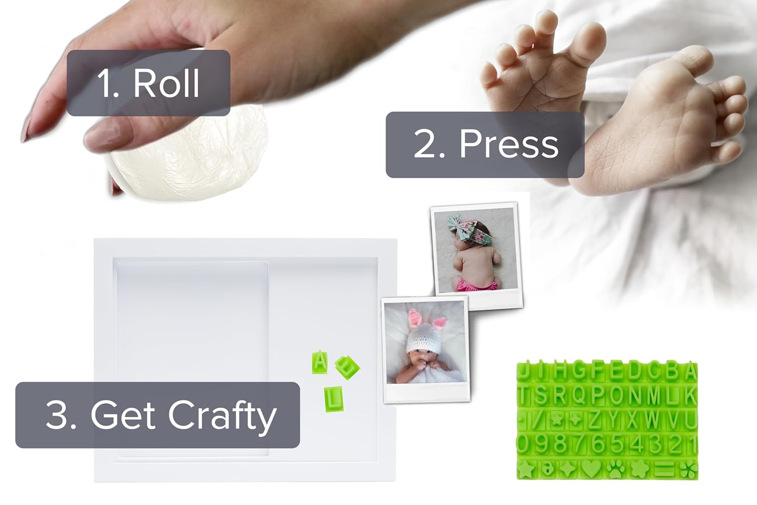 Baby Mushroom Hand Footprint Frame Kit White