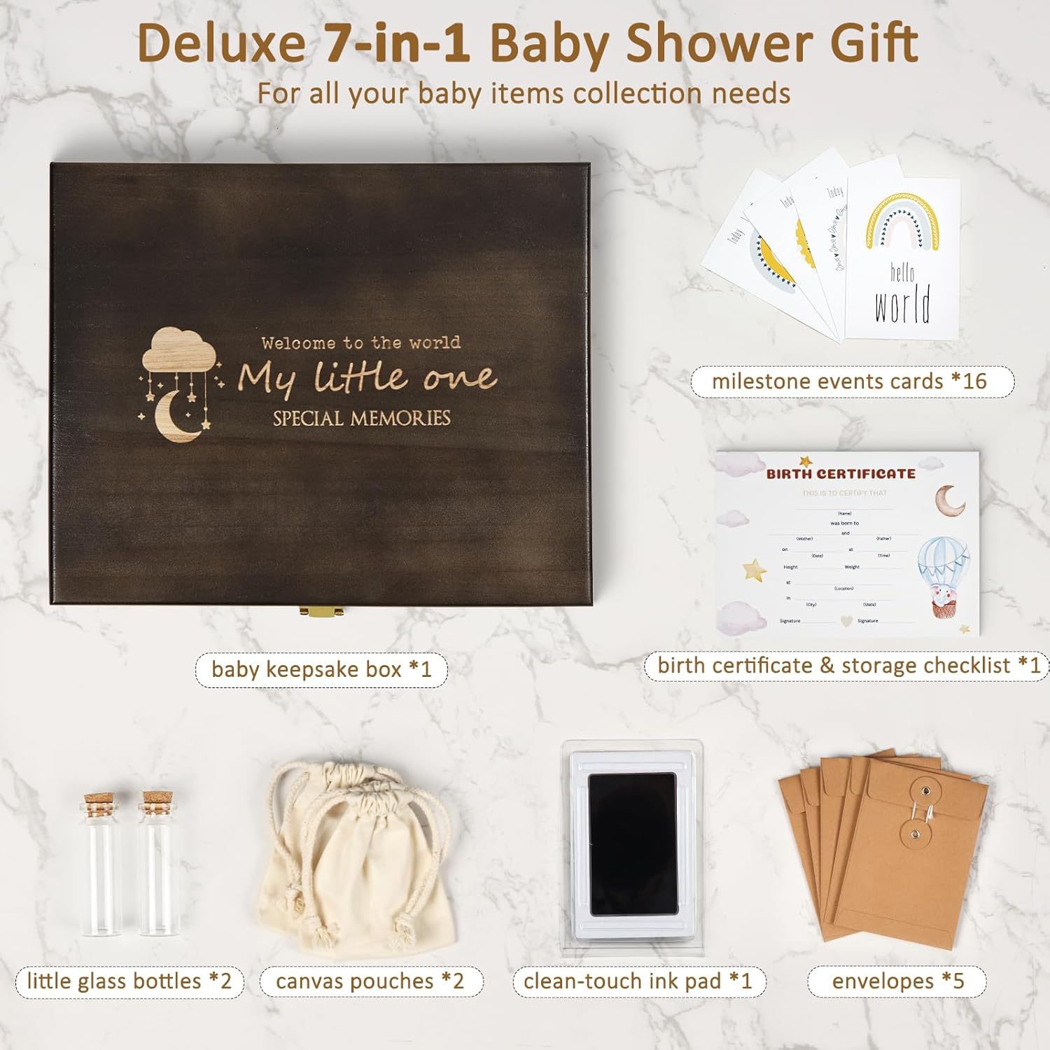 Shinlar Baby Keepsake Box with 6 Items - Newborn Memory Box