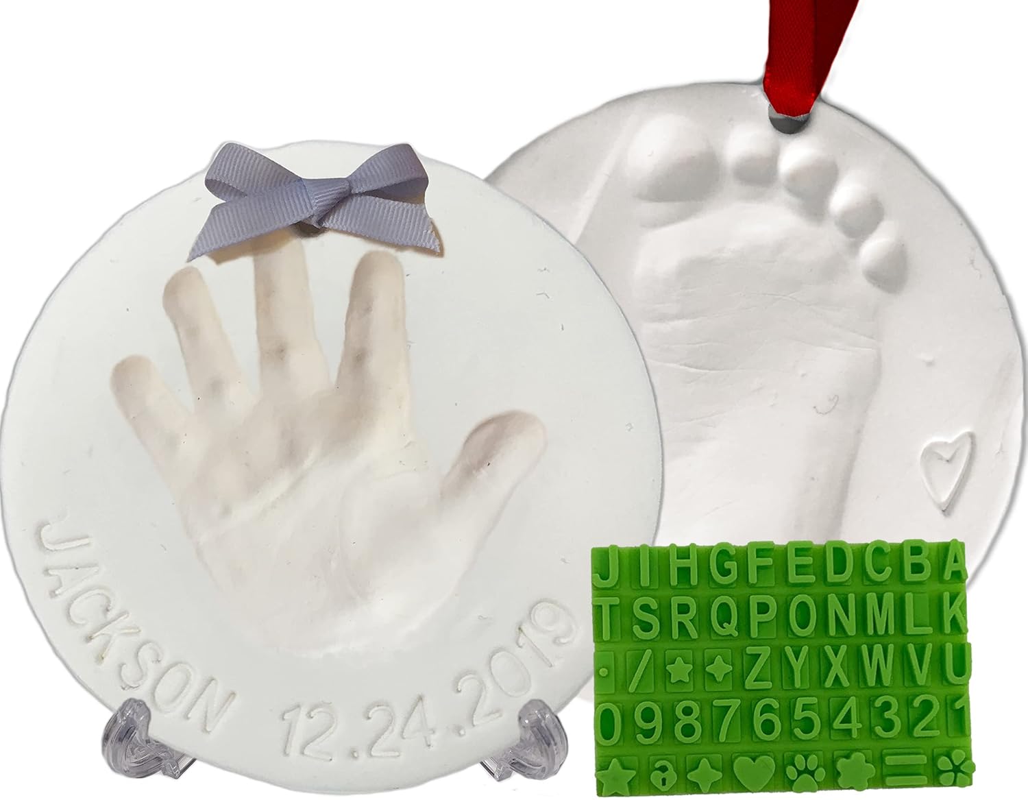 Baby Mushroom Handprint Footprint Keepsake Ornament Kit Makes 2 - Bonus Stencil 2 Easels