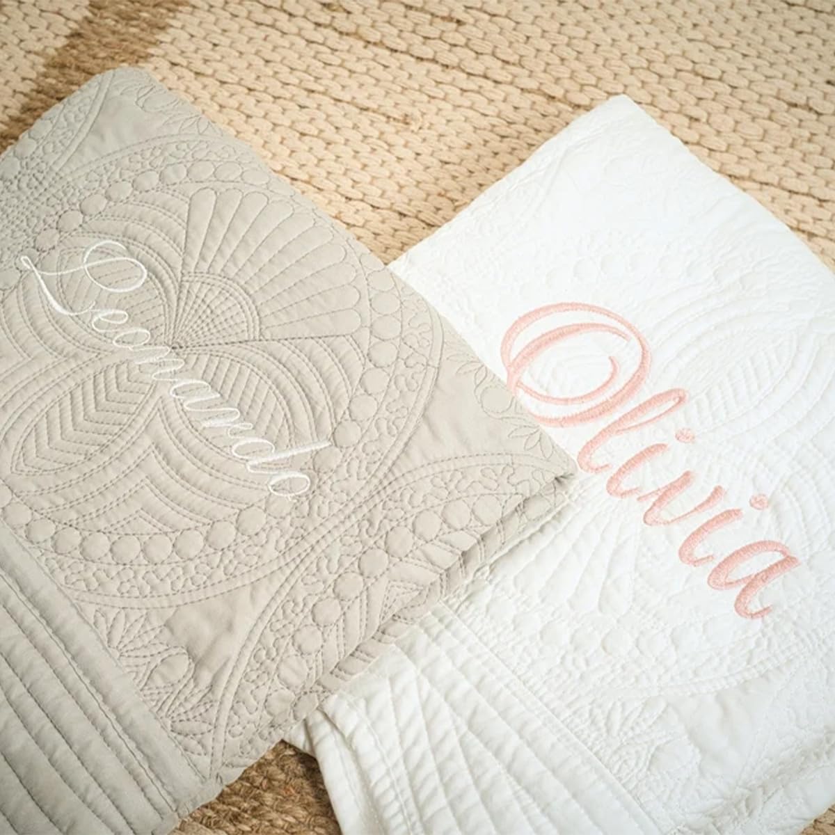 Personalized Baby Quilt Blanket with Monogram and Embroidered Name