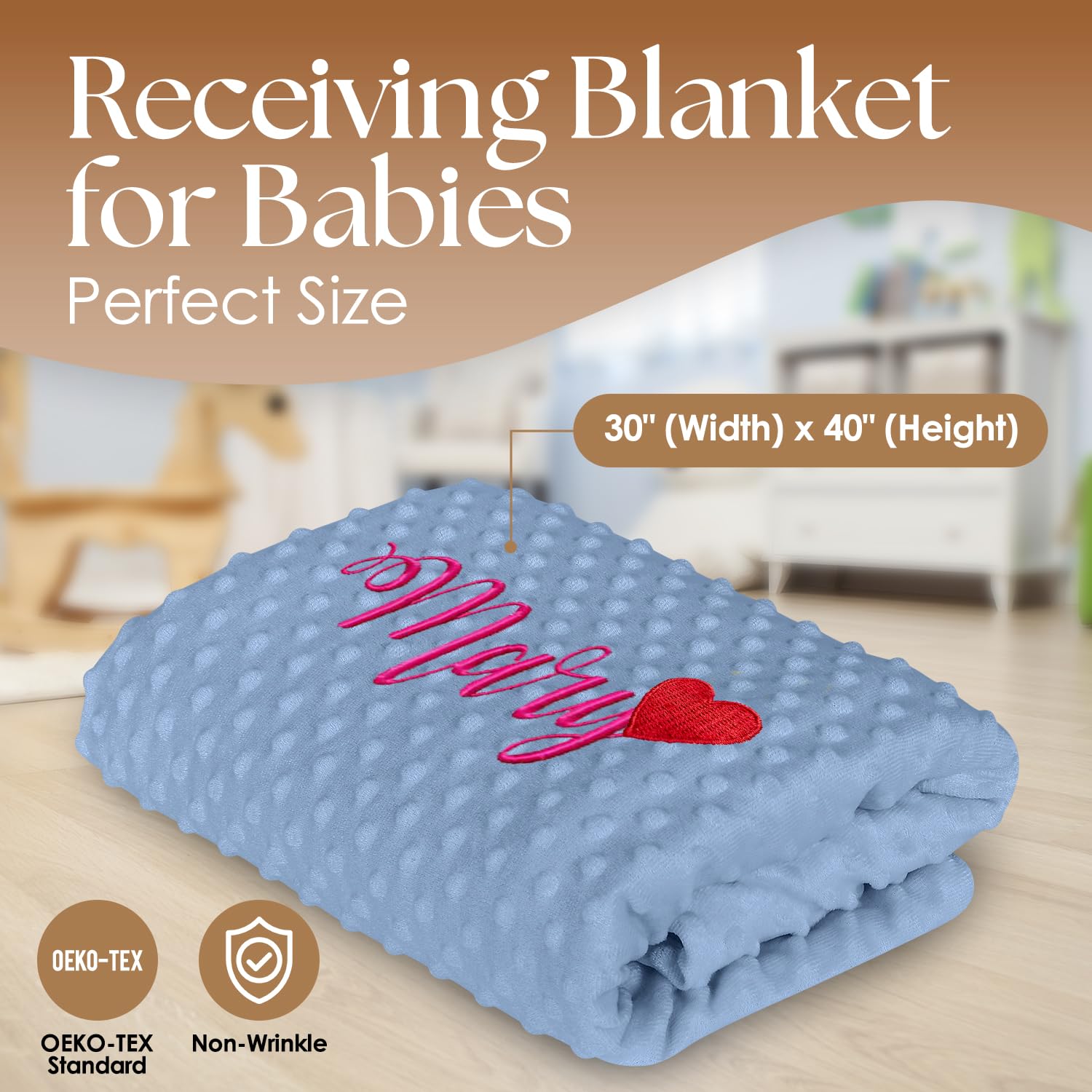 Personalized Newborn Swaddle Blanket with Name Date - Blue 40x27