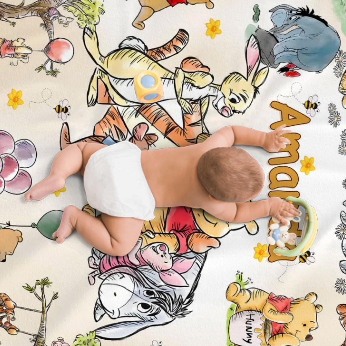 Personalized Pooh Bear Baby Blanket with Name