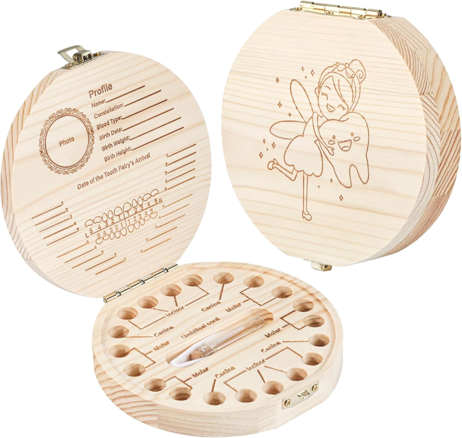 Annhua Wooden Baby Teeth Keepsake Box with Tweezer and Fetal Hair Container