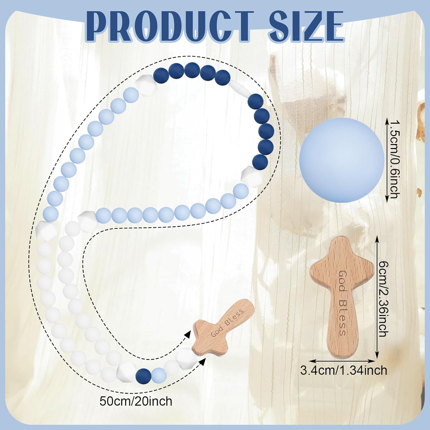 Misdary Blue Cross Baptism Silicone Rosary Gift