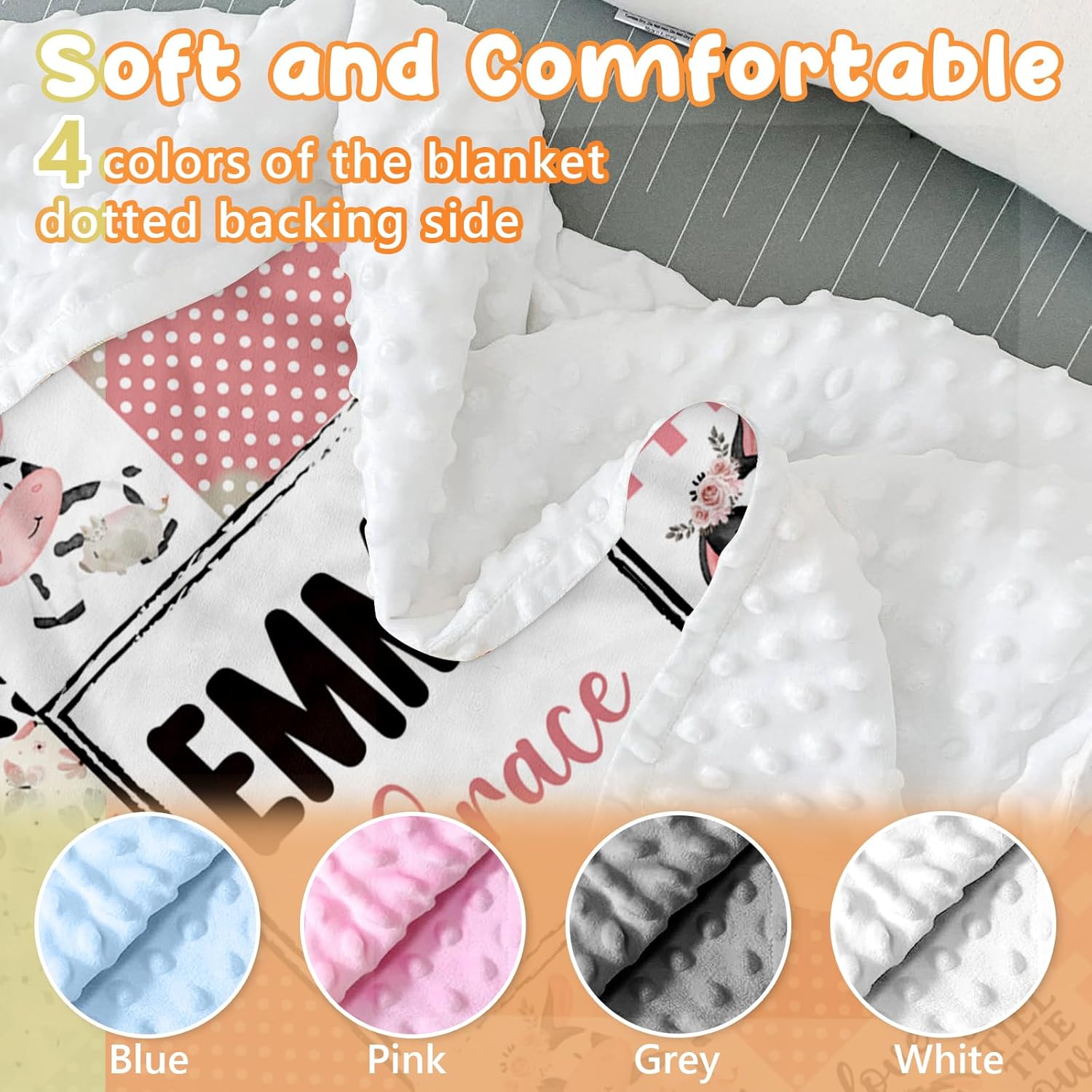 Custom Baby Blanket - Pink Cow Design for Boys Girls