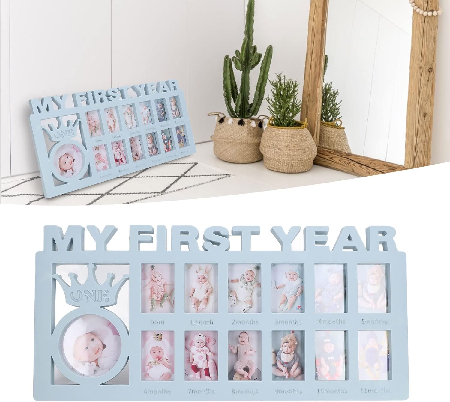 Baby Picture Frame 12 Month Milestone Keepsake Blue