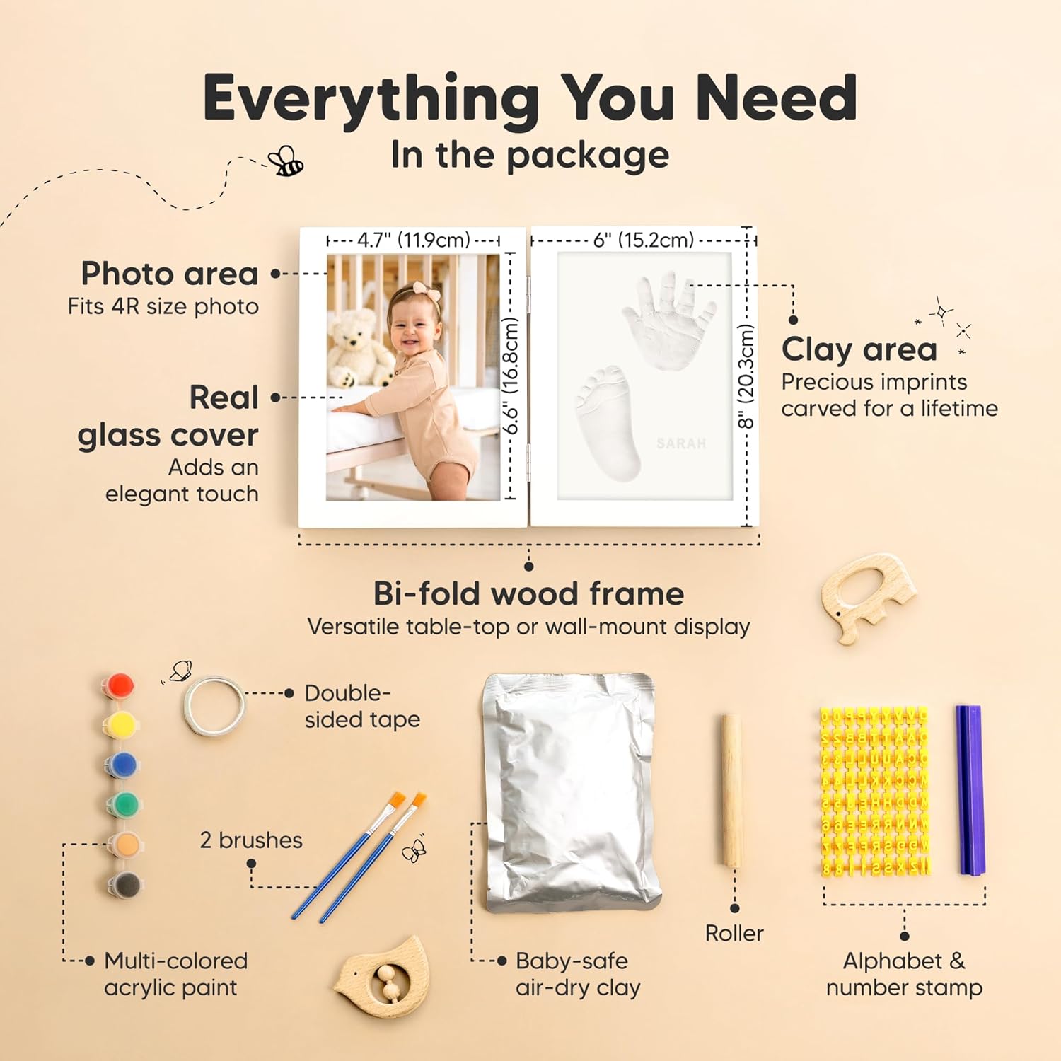 KeaBabies Personalized Hand Footprint Kit - Quick Dry Clay