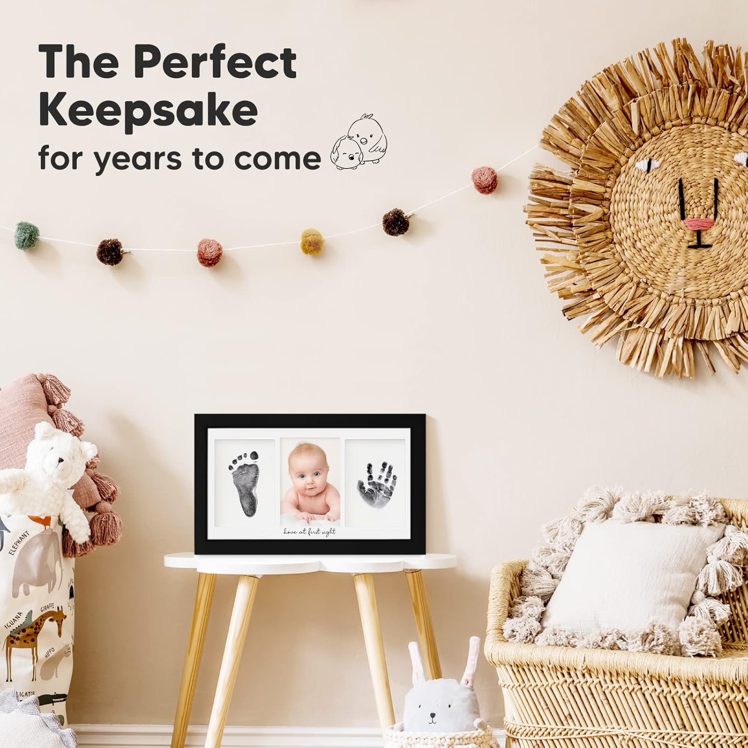 KeaBabies Inkless Hand Footprint Kit - No Mess Baby Keepsake Frame Onyx Black