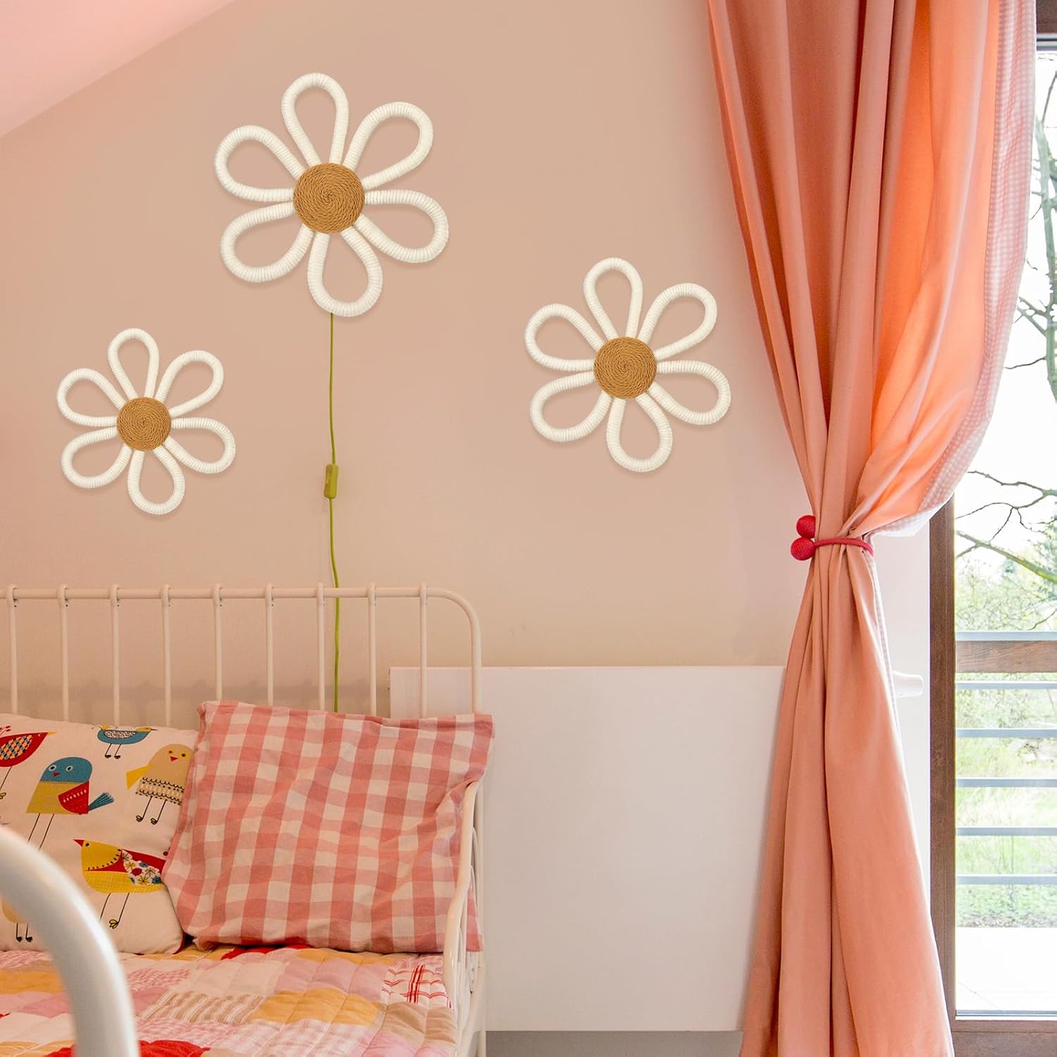 Barydat Boho Wall Hanging Decor Daisy Flower Set 6 Pcs