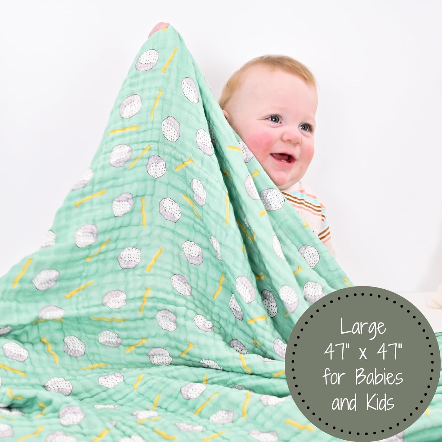 LollyBanks Golf Print Muslin Blanket 47x47 6 Layers Organic Cotton