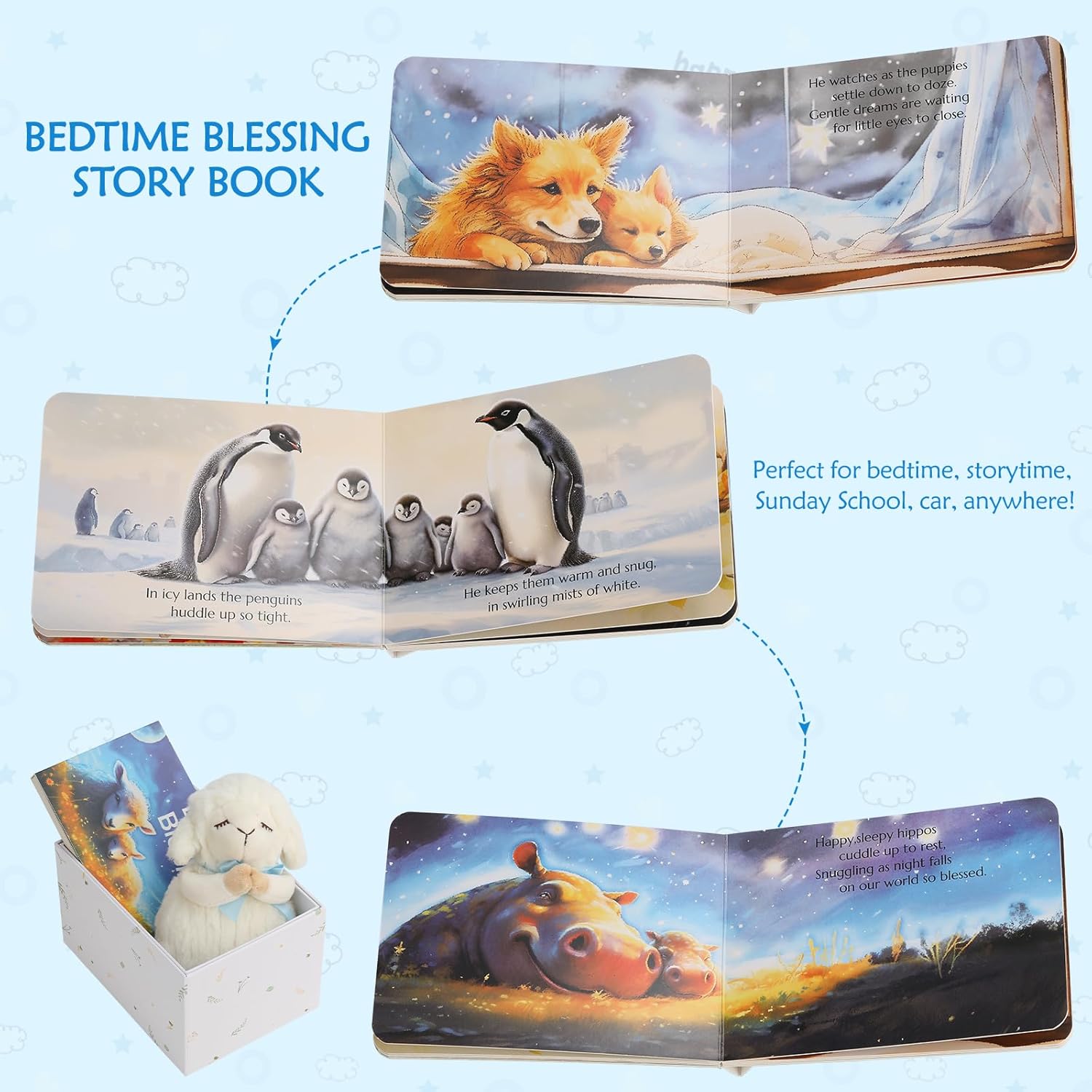 Sawnfay Baptism Gift Set for Boys 7 Praying Lamb Bedtime Blessing Book