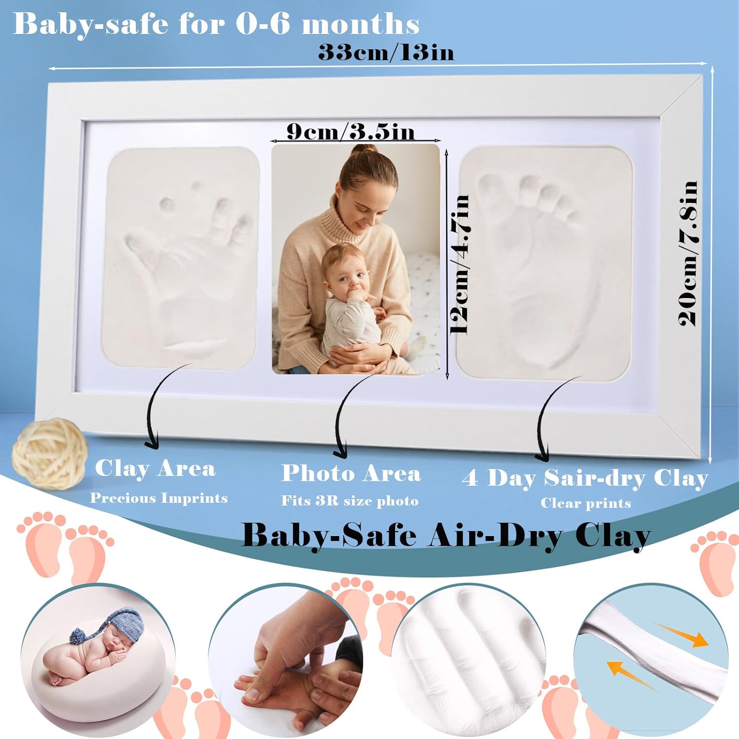Pivza Inkless Newborn Hand Footprint Kit - Baby Paw Print Gift 1