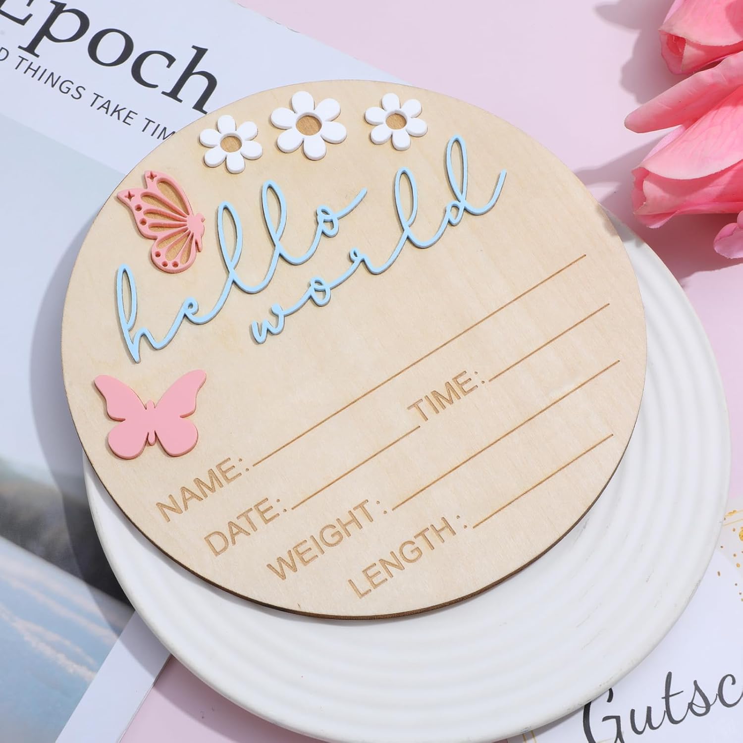 Hello World Newborn Sign 59 Inch Wooden Wall Plaque