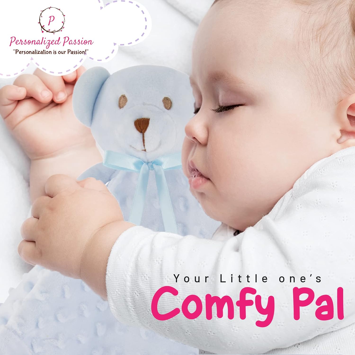 Personalized Baby Blanket Lovey with Custom Embroidered Name - Soft and Comfy Security Blanket