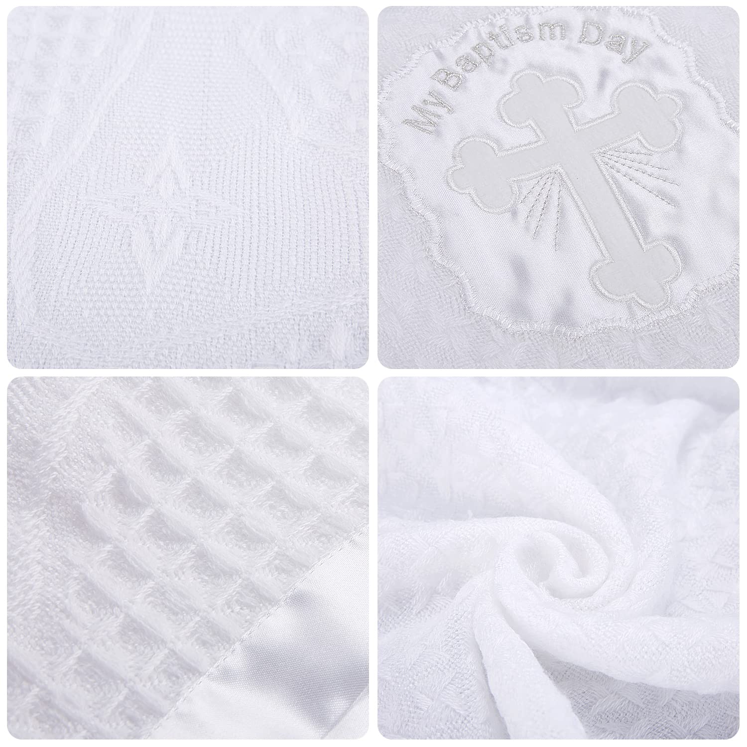 Booulfi Baby Blanket with Cross Embroidery and Satin Trim