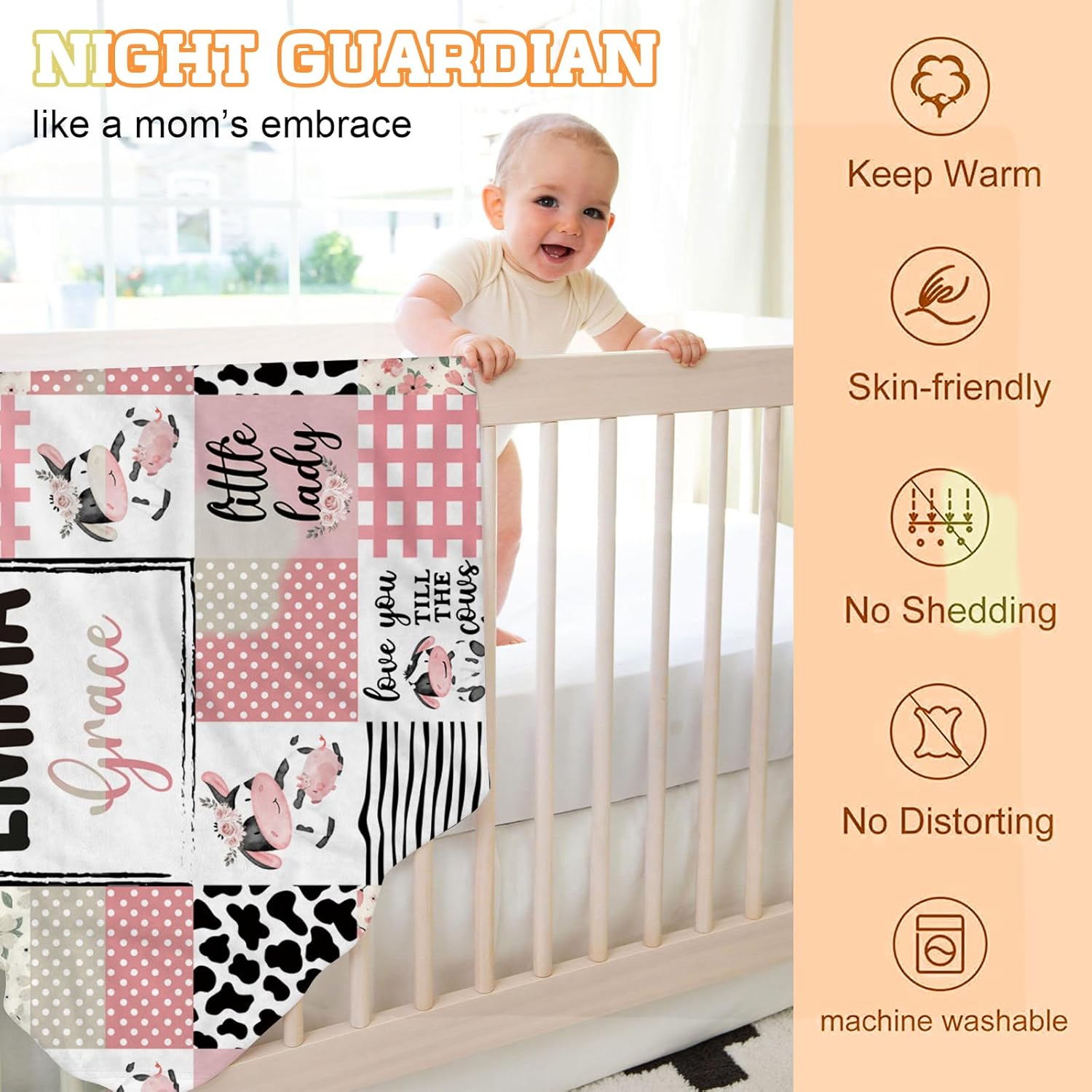 Custom Baby Blanket - Pink Cow Design for Boys Girls
