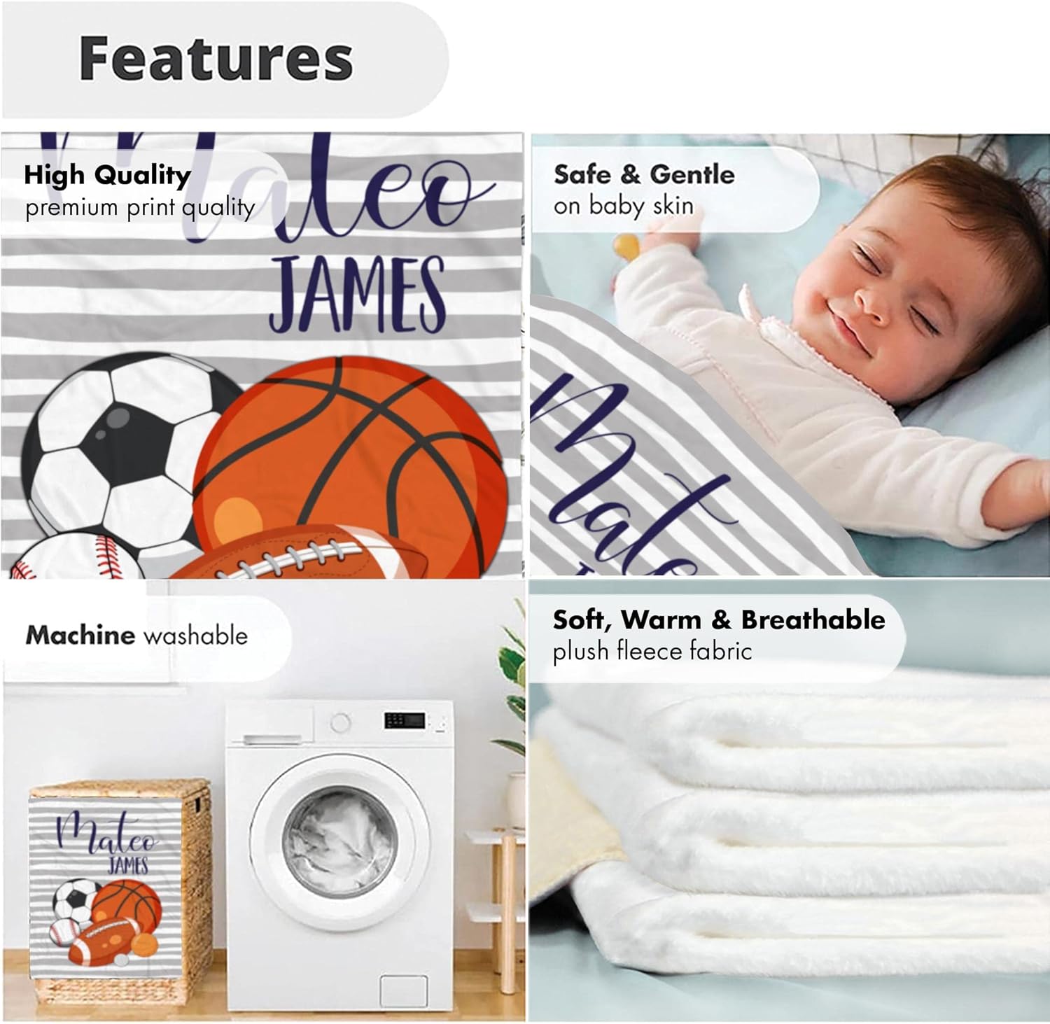 Personalized Sports Blanket with Custom Name Striped