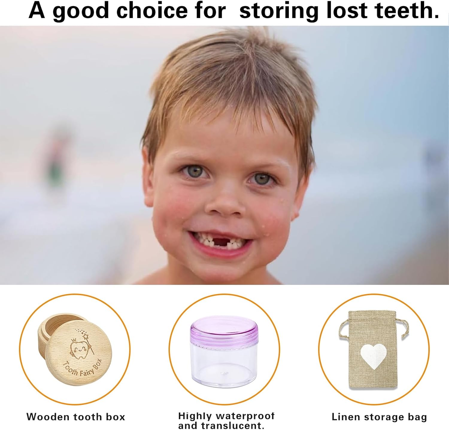 Wooden Tooth Fairy Box with Clear Container and Storage Pouch