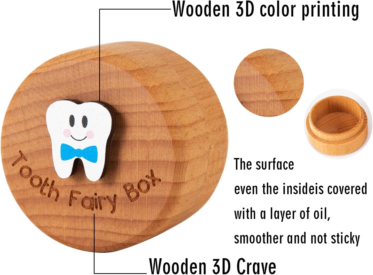 Tooth Fairy Box Wooden Cute 3D Tooth Box for Kids Blue