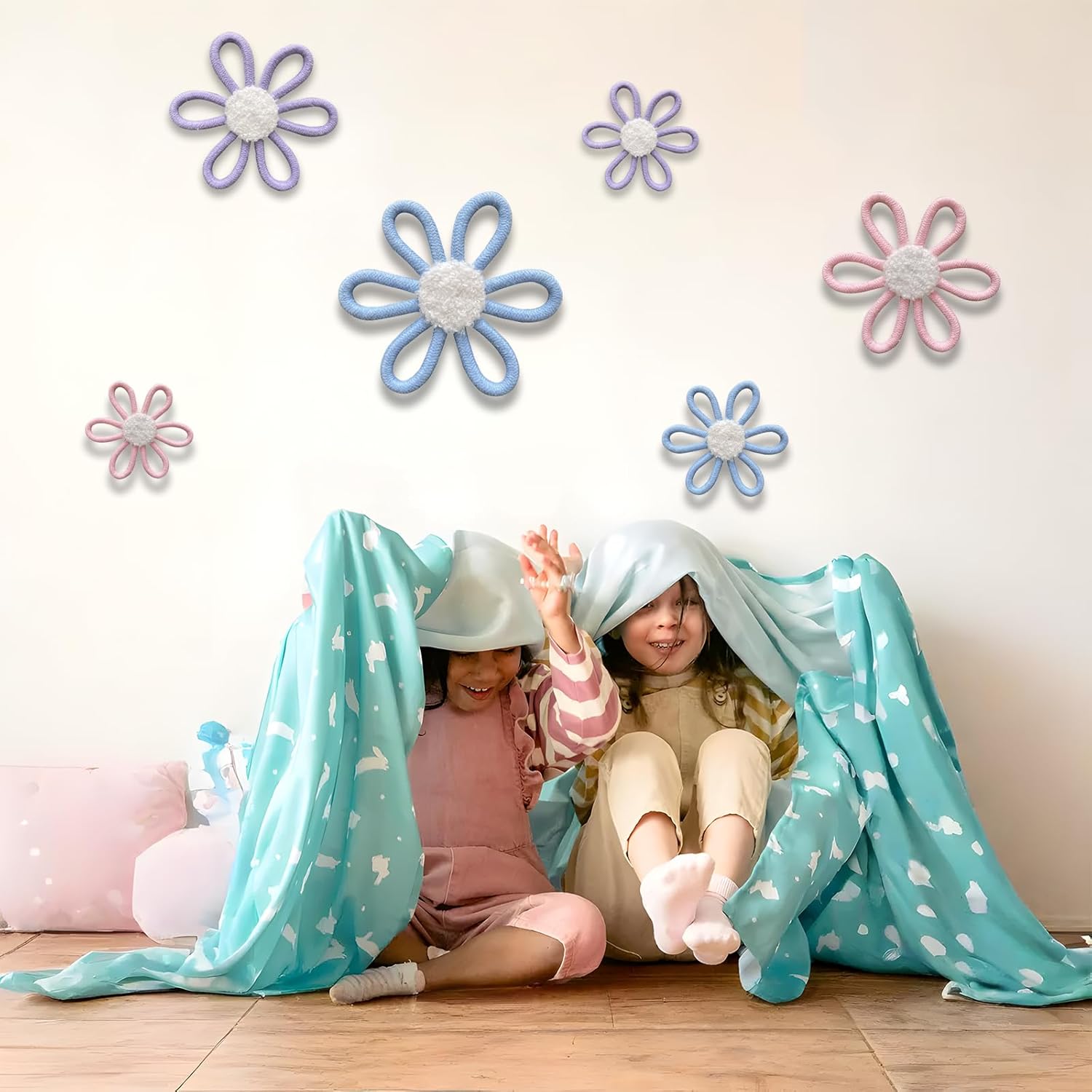 6 Pcs Boho Daisy Wall Decor Set - Pink Blue Purple