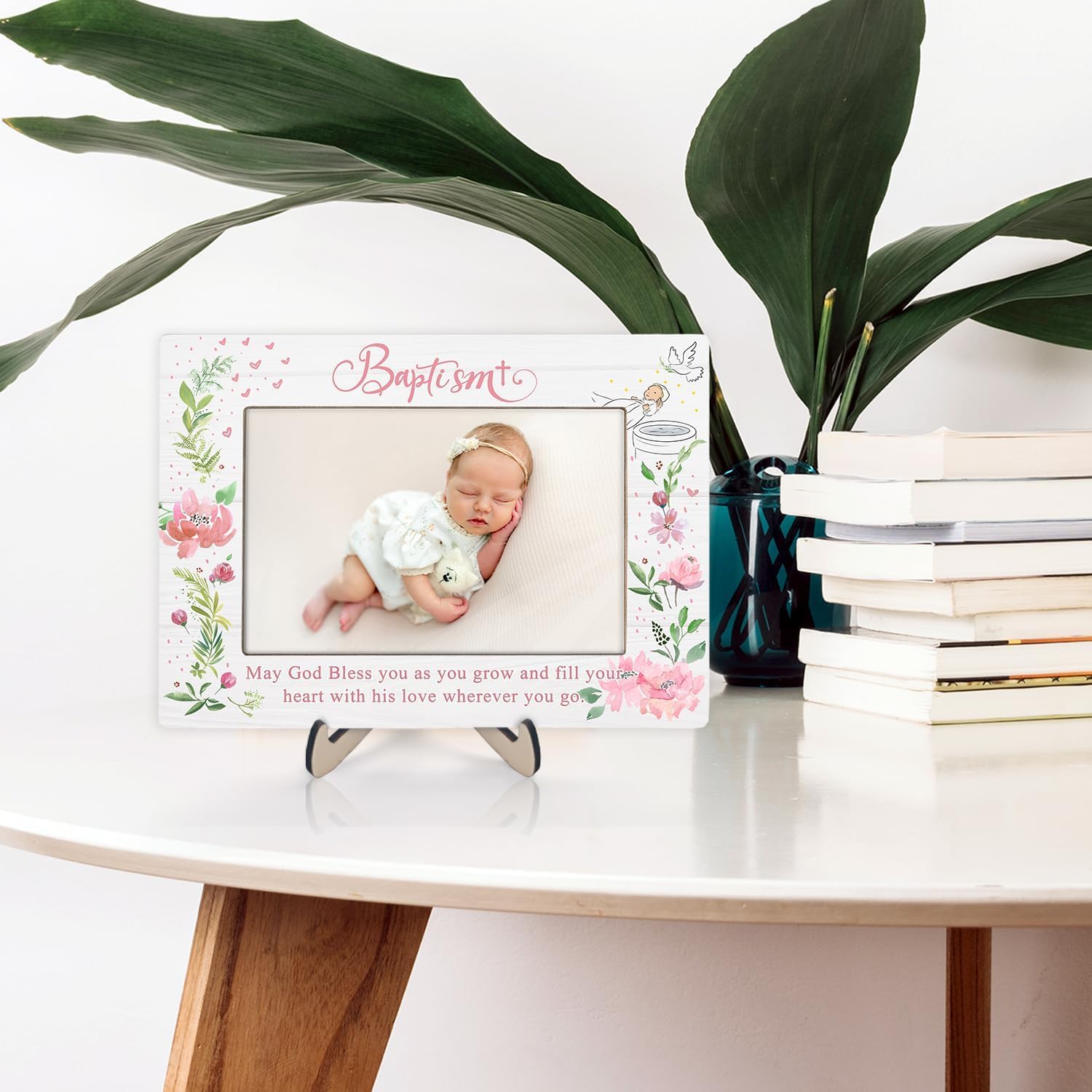 Baptism Gift Photo Frame for Godchild - 4x6 Inch Pink