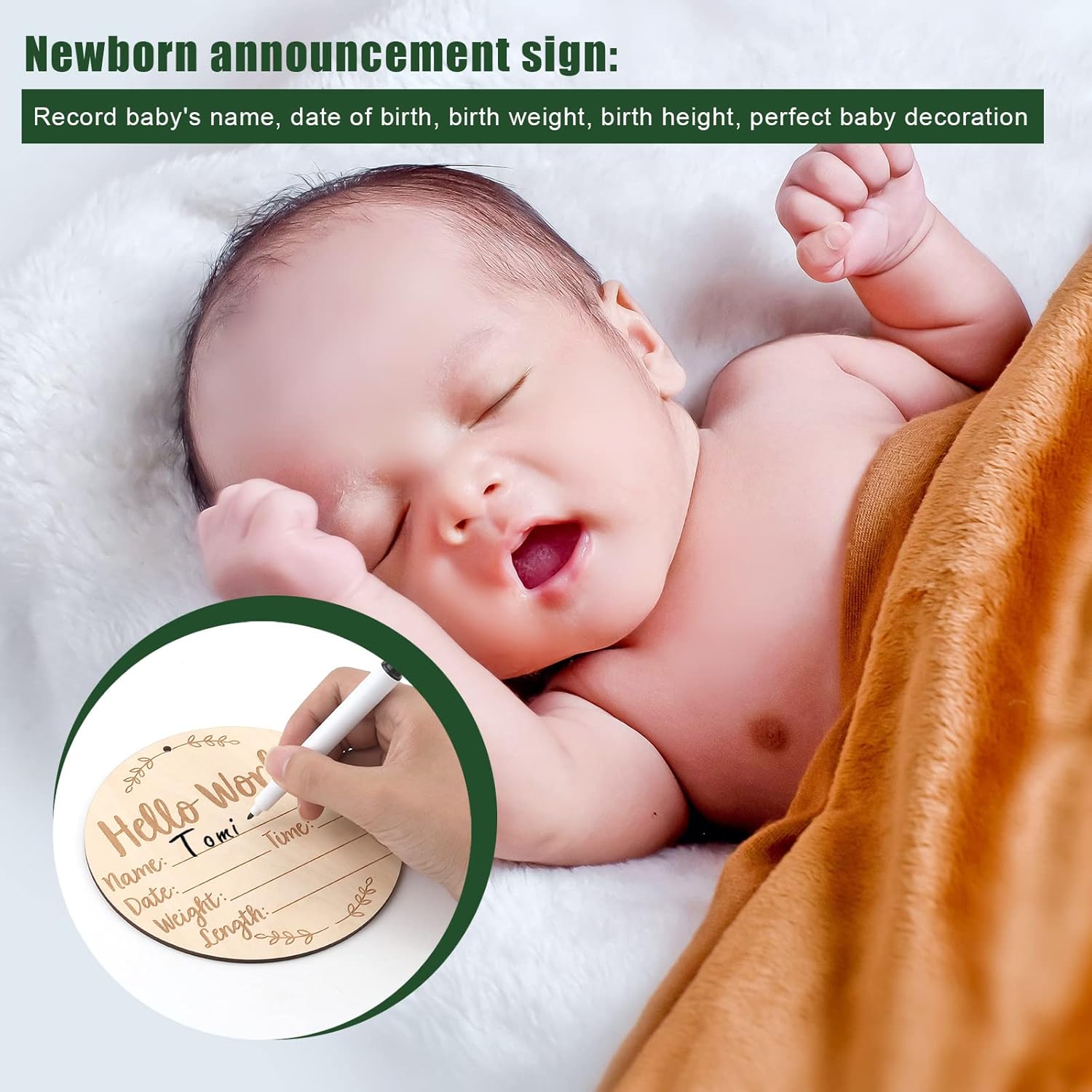 LUTER Baby Announcement Sign with Ink Pad and Handprint Space