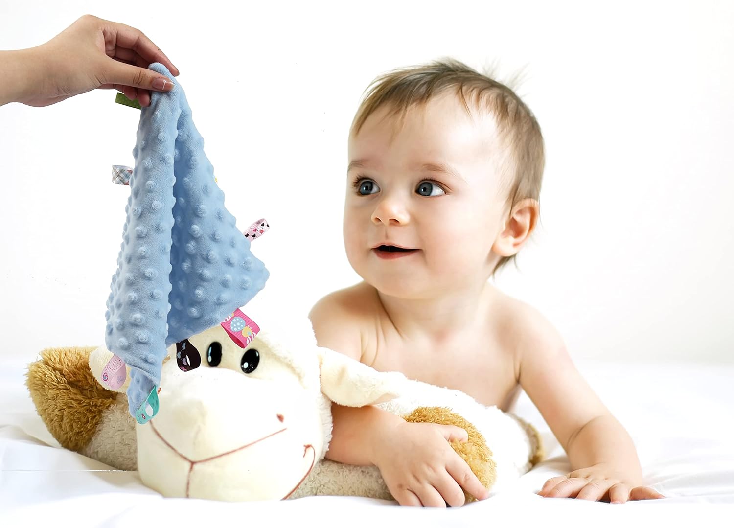 CREVENT Soft Baby Blanket with Taggies 10x10