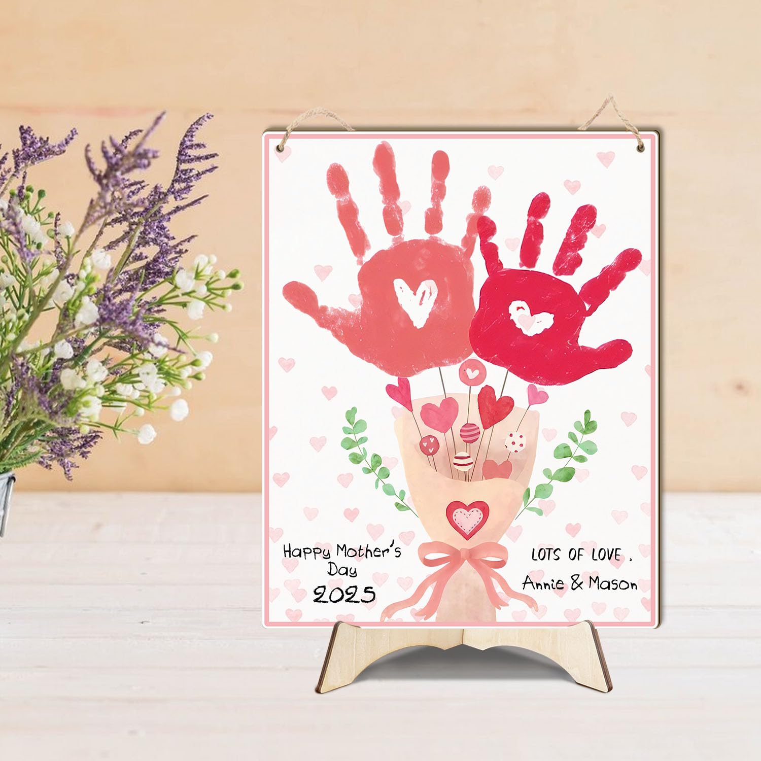 Pink Floral Bouquet Baby Handprint Sign