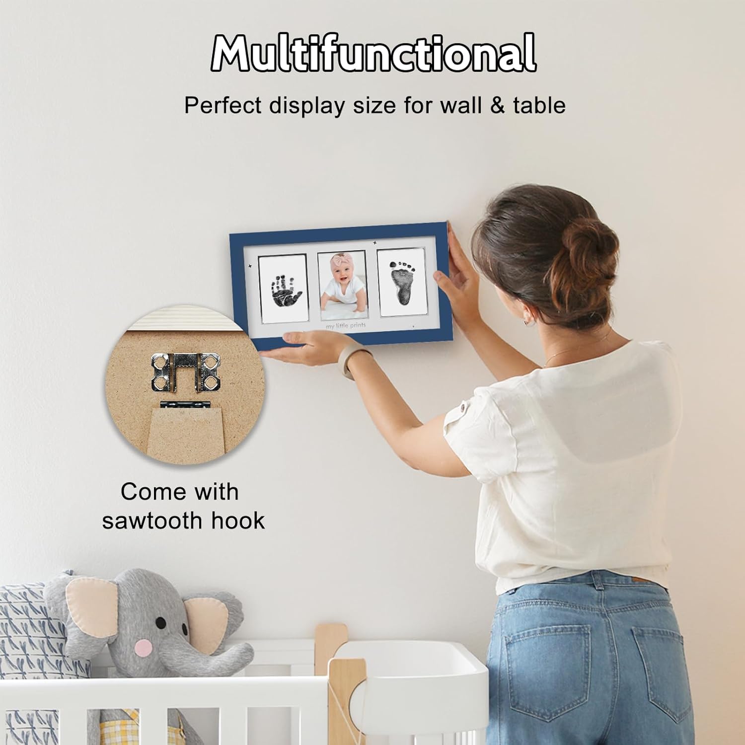 Baby Handprint Frame with Inkless Stamps Blue