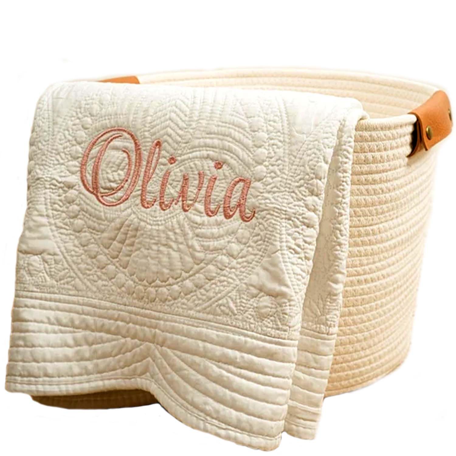 Personalized Baby Quilt Blanket with Monogram and Embroidered Name