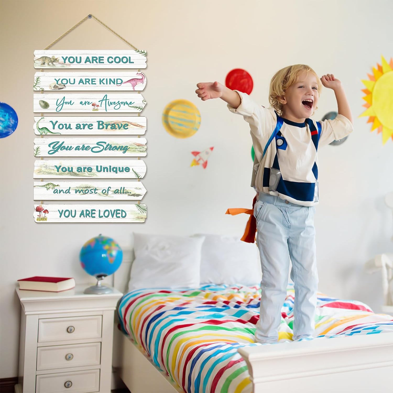 Boys Room Dinosaur Wall Decor with Inspirational Sayings
