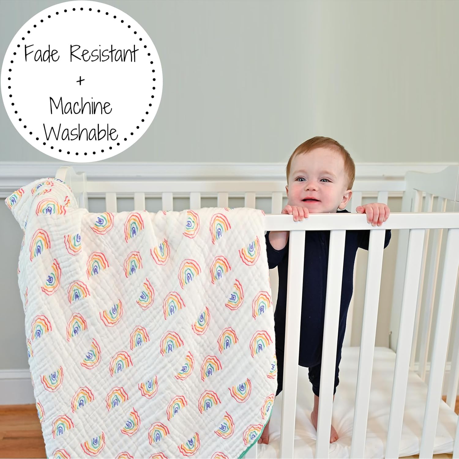 LollyBanks Muslin Blanket Rainbow Print 47x47 Inches 6 Layers