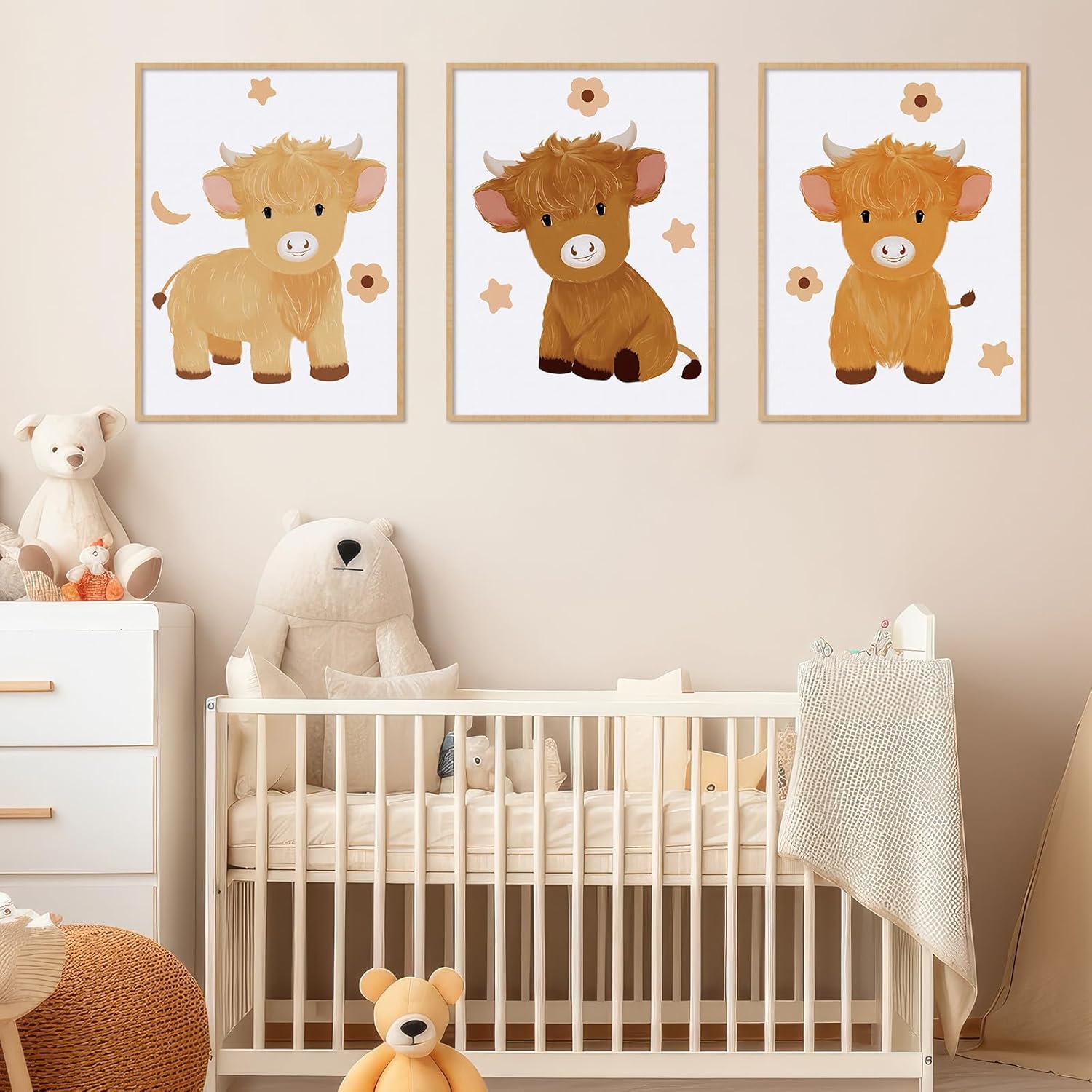 Geyoga 3 Pcs Baby Highland Cattle Wall Decor Art
