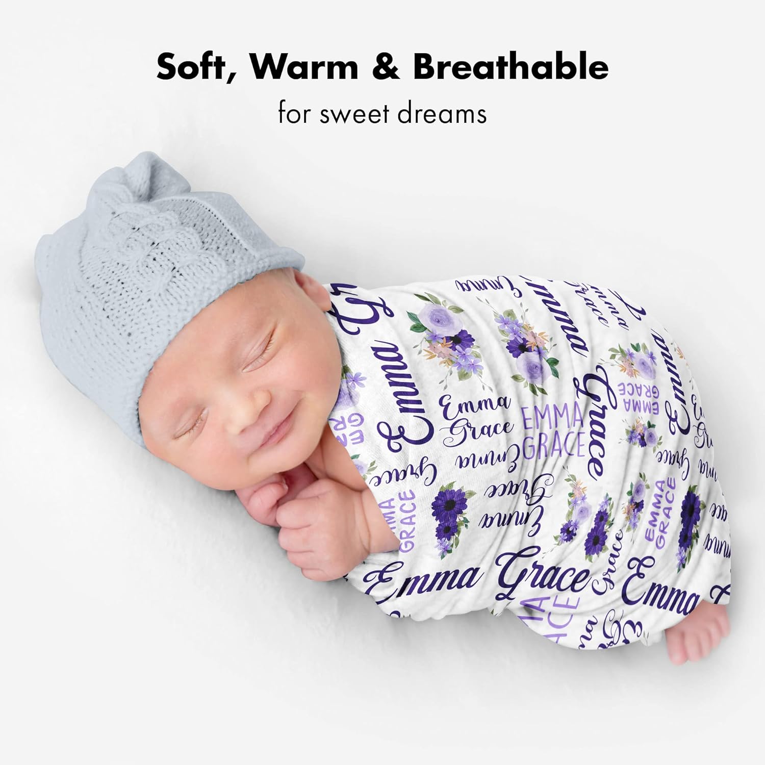 VibeCustom Purple Themed Monogram Baby Blanket