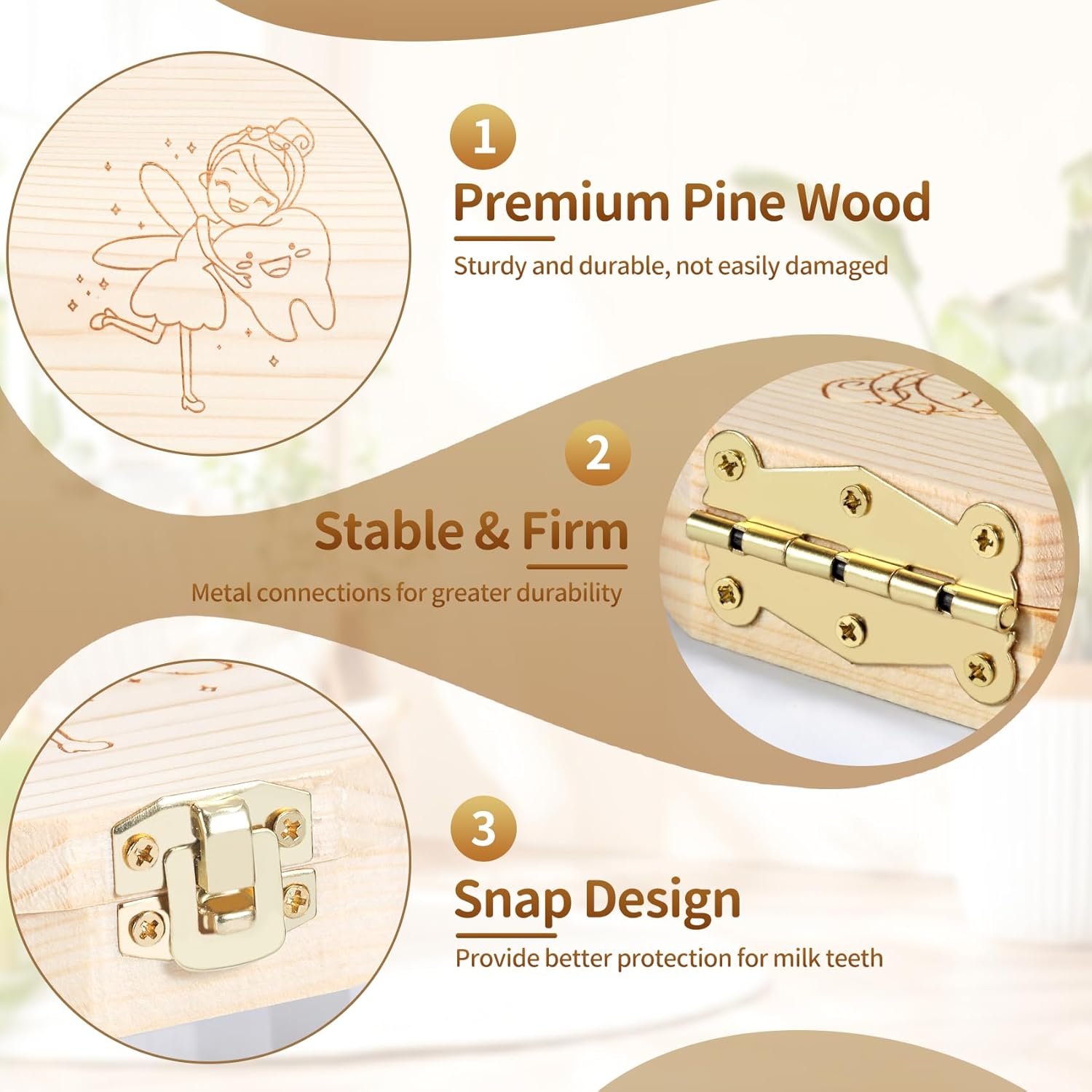 Annhua Wooden Baby Teeth Keepsake Box with Tweezer and Fetal Hair Container
