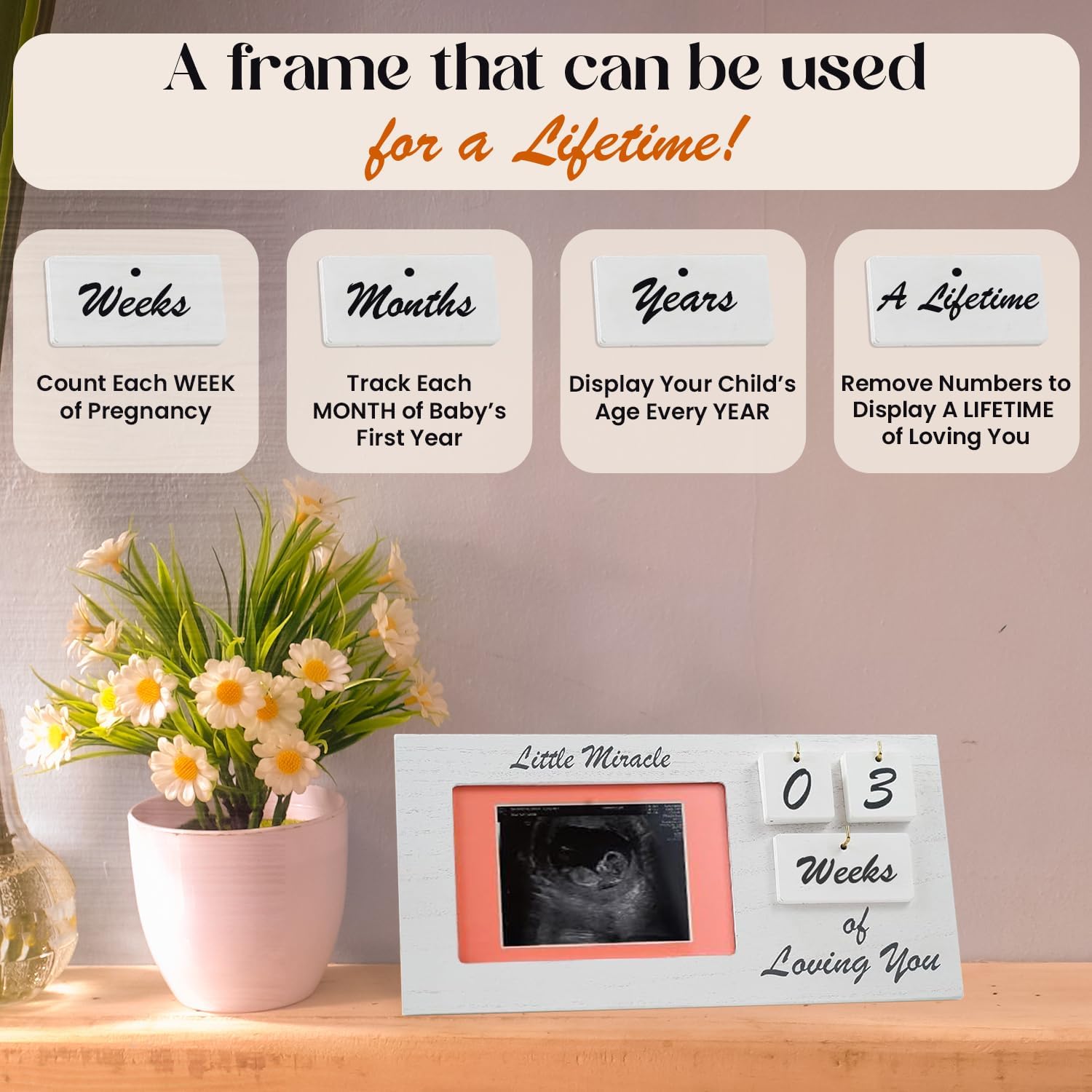 YelloIris White Ultrasound Sonogram Frame with Countdown Tiles
