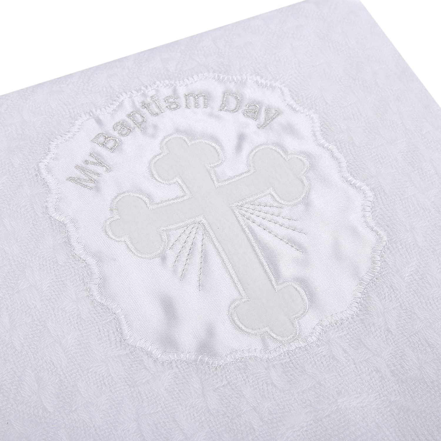 Booulfi Baby Blanket with Cross Embroidery and Satin Trim