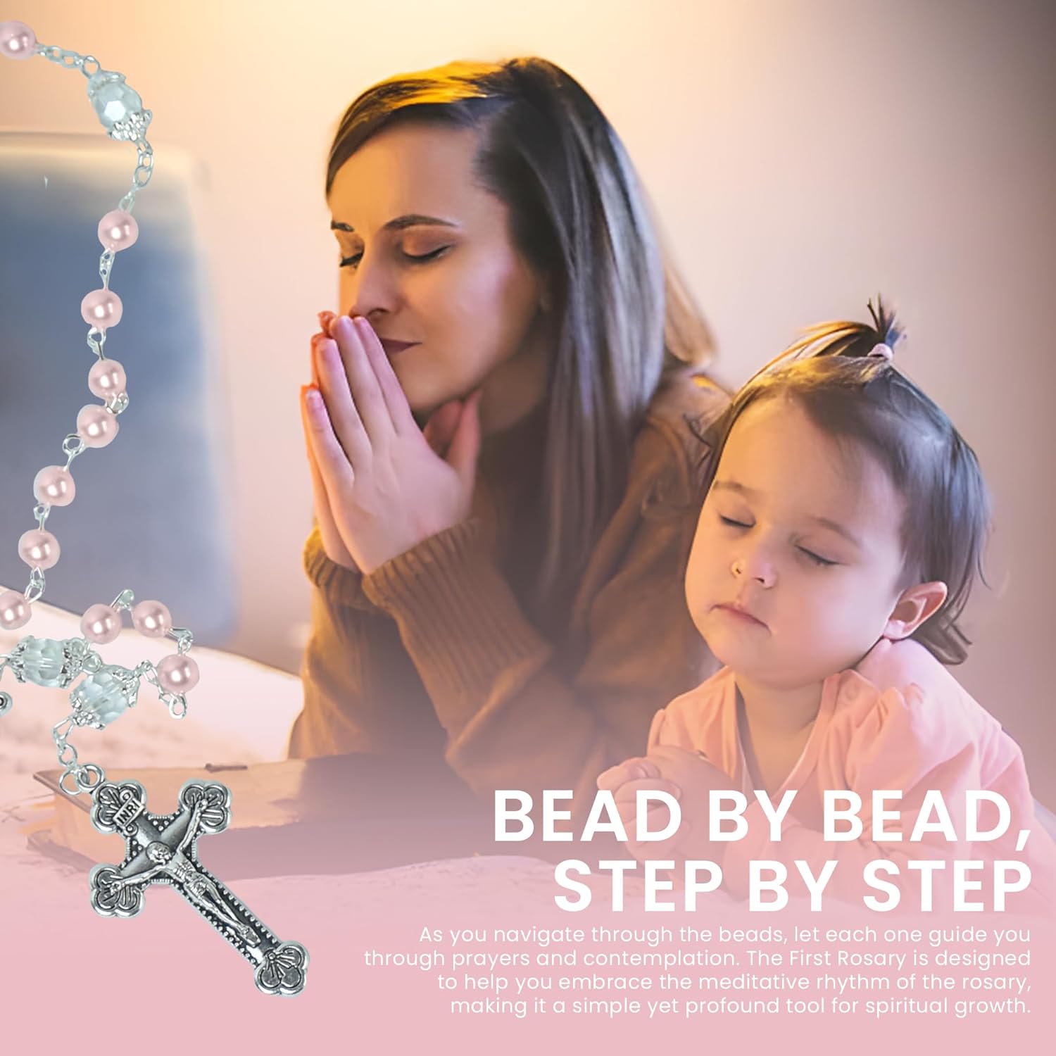 Sweet Treasures Gift Baptism Rosary Set with Ceramic Box and Card