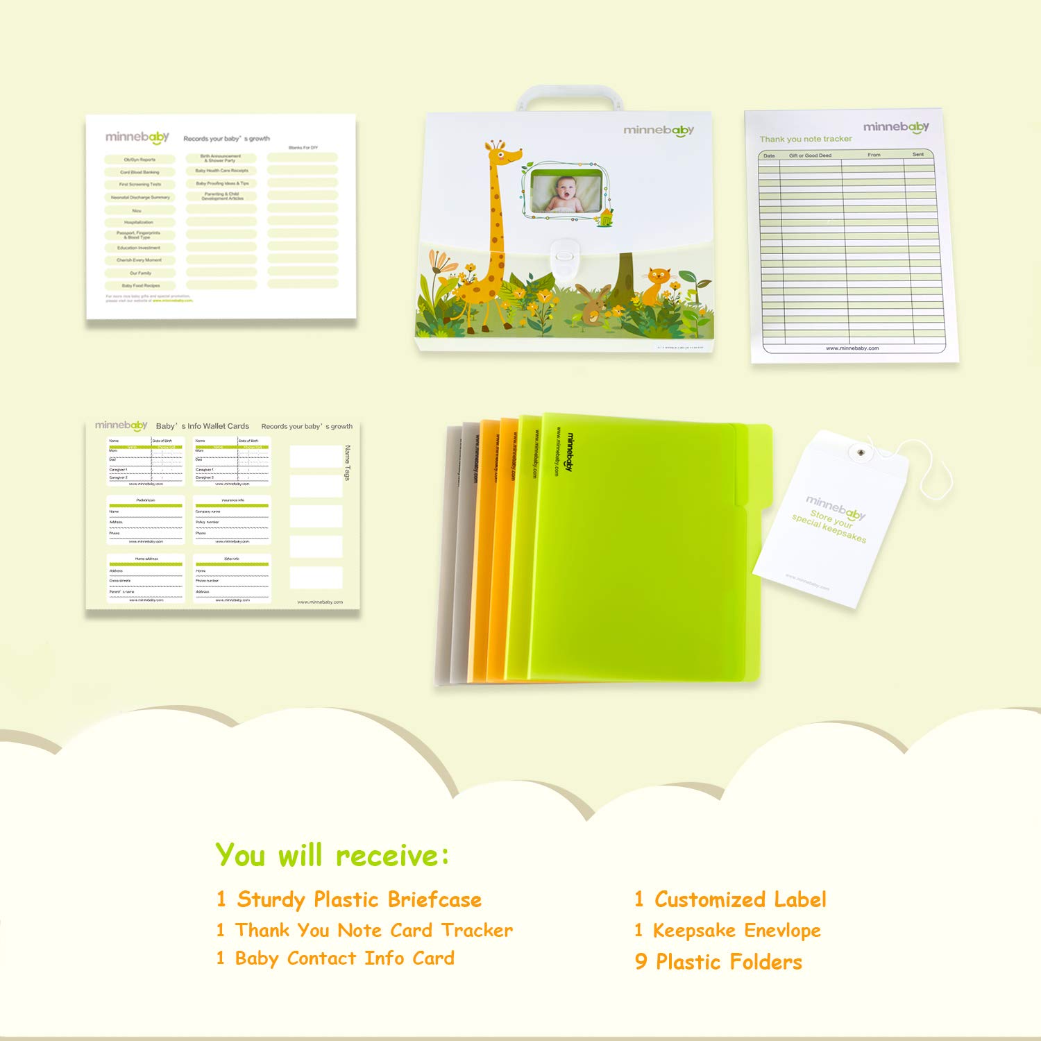Baby Document Organizer with 9 Folders and Custom Label
