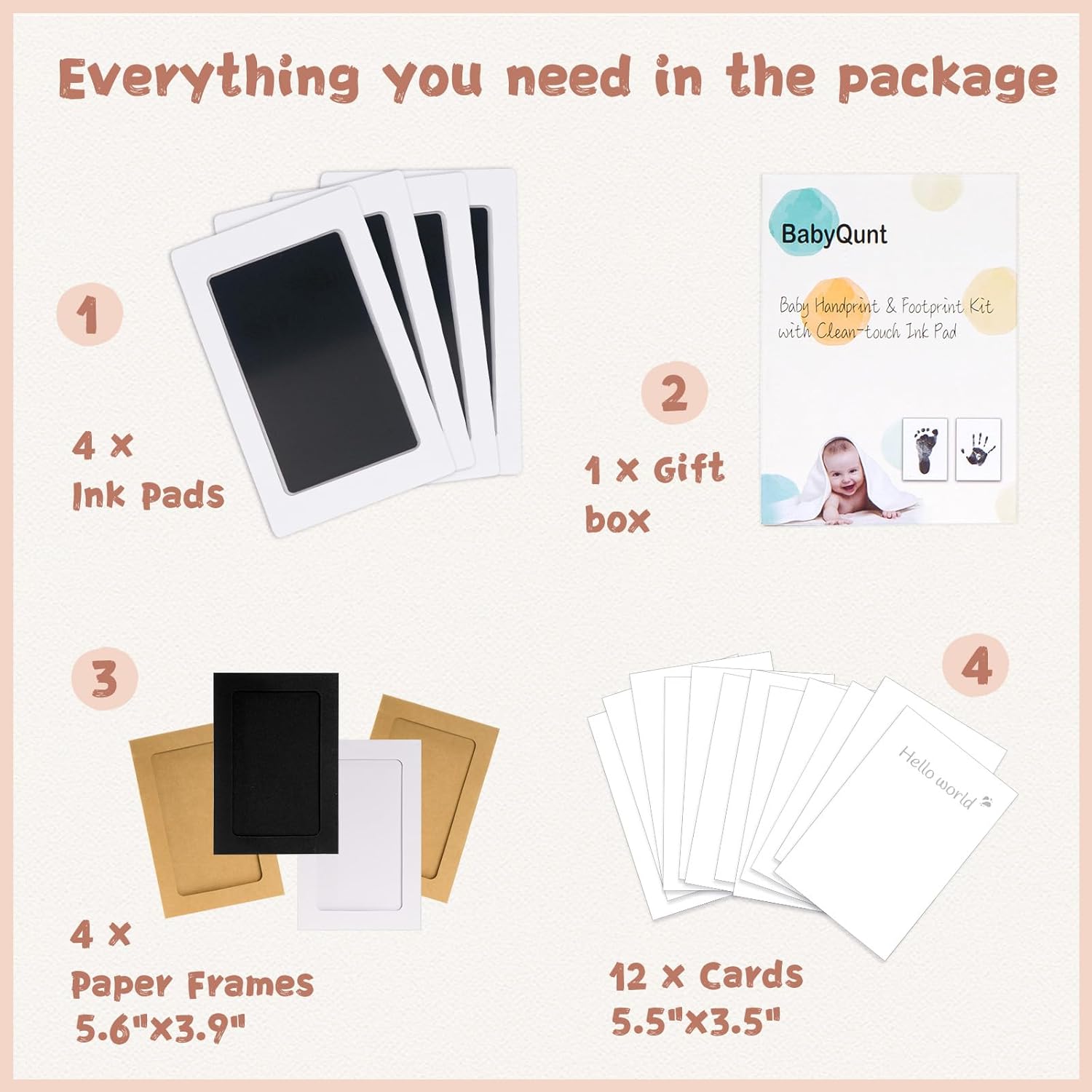 Inkless Baby Hand Footprint Kit with 4 Pads and 12 Cards