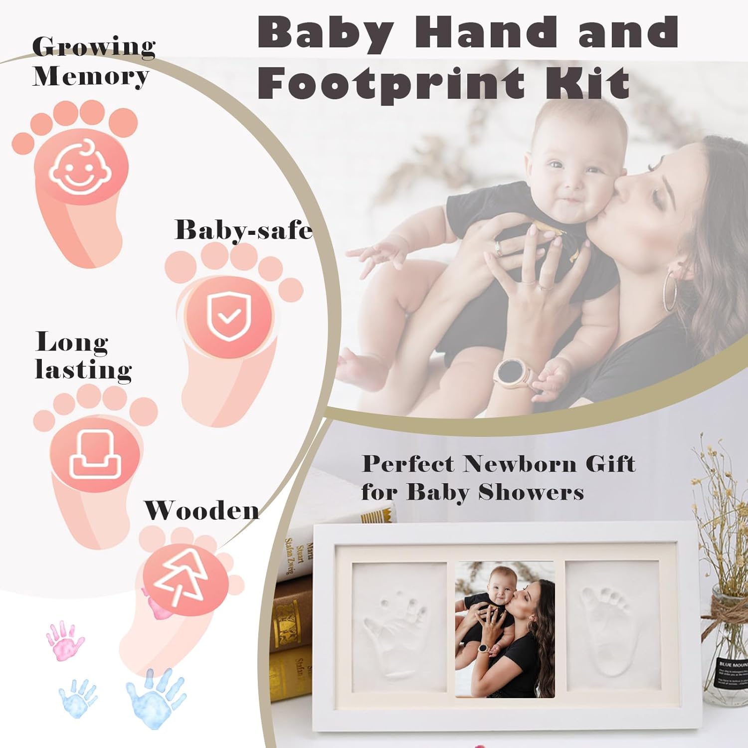 Pivza Inkless Newborn Hand Footprint Kit - Baby Paw Print Gift 1