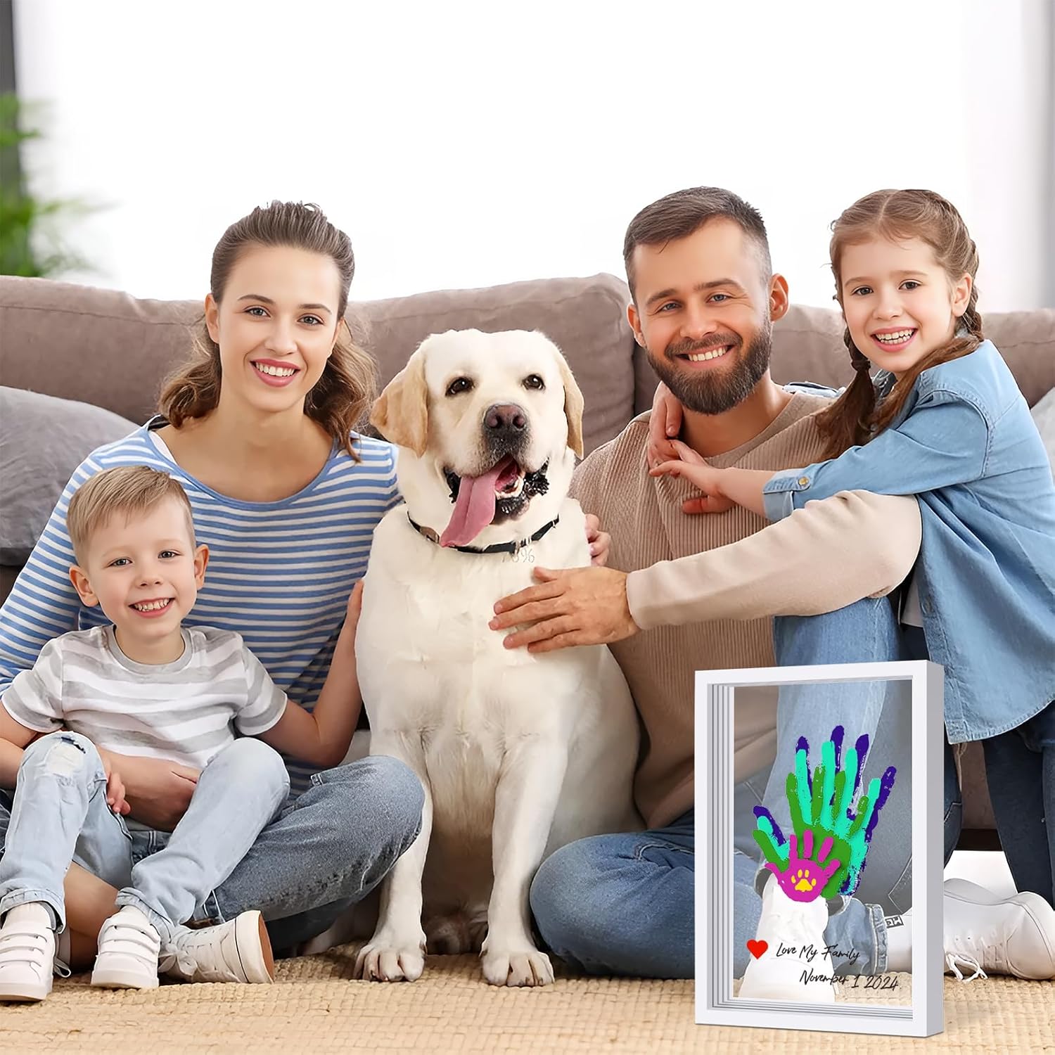 Family Handprint Kit DIY Wooden Frame with Non-Toxic Paints