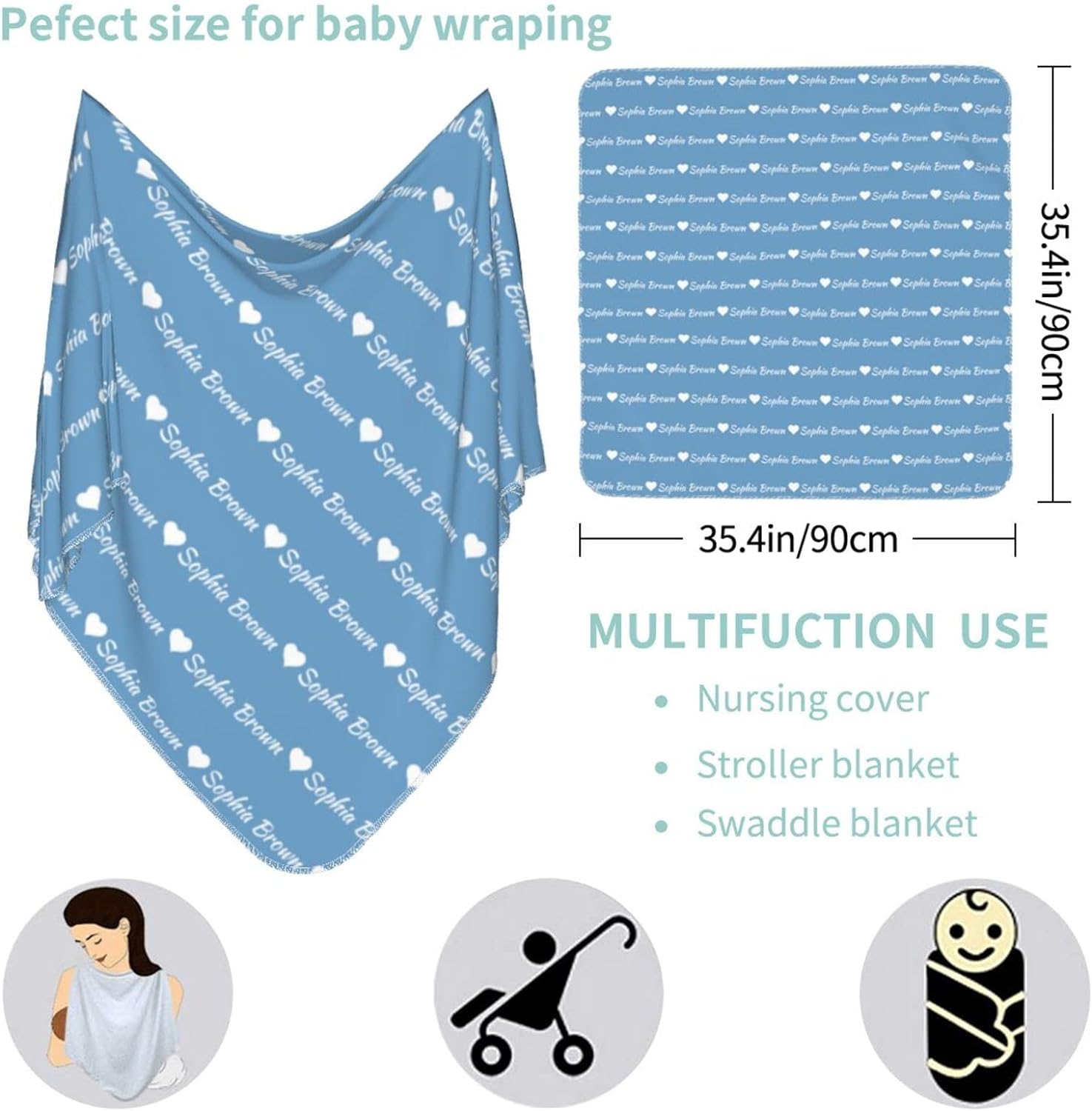 Personalized Swaddle Blanket with Bow Set for Baby Girl or Boy