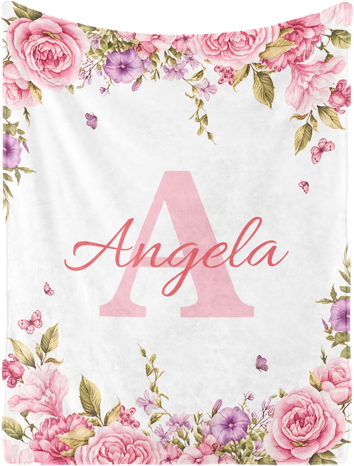 Personalized Baby Blanket with Name Rose Pink Flannel Throw for Girls