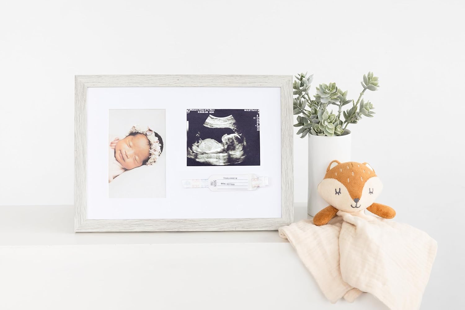 Kate Milo Rustic Picture Frame with ID Bracelet and Sonogram