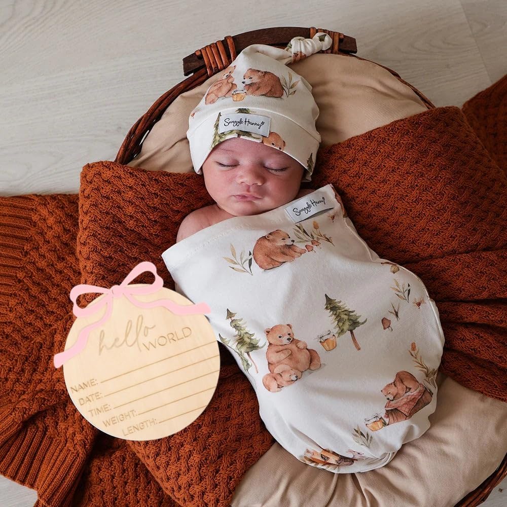 Newborn Welcome Sign with Pink Bow Wooden Design