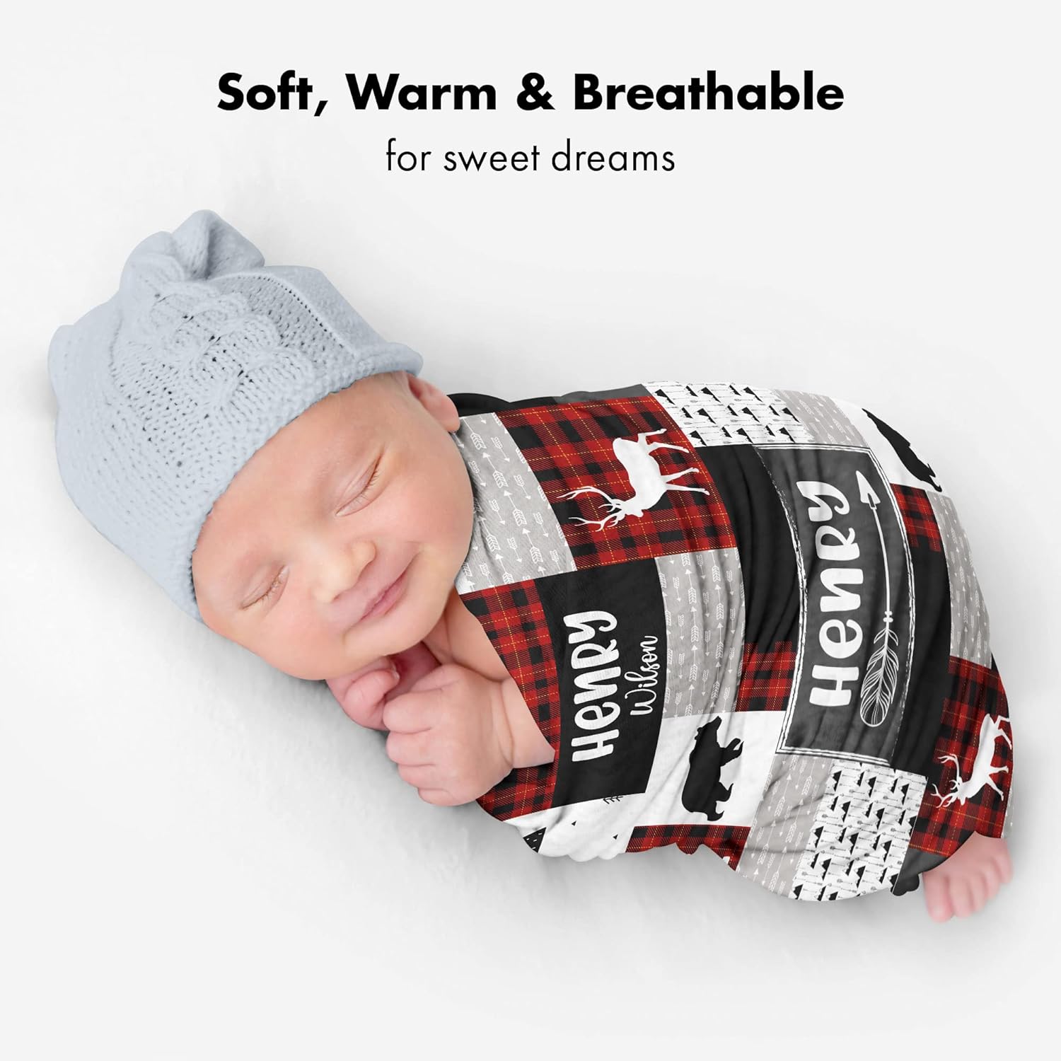 Personalized Wilderness Baby Blanket Custom Name Red Black Plaid