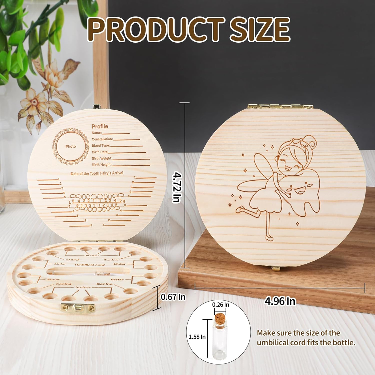 Annhua Wooden Baby Teeth Keepsake Box with Tweezer and Fetal Hair Container