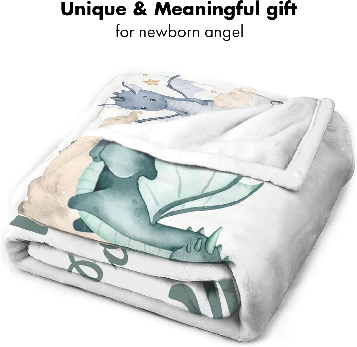 Personalized Dragon and Clouds Baby Blanket with Custom Name
