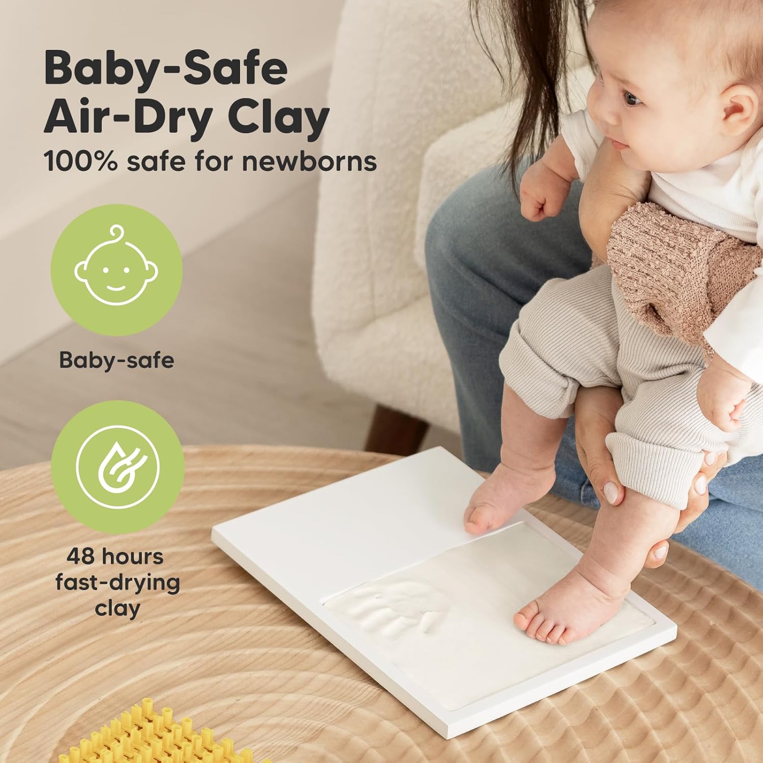 KeaBabies Baby Hand Footprint Kit - Quick Dry Clay Ash Wood Frame Personalized Keepsake